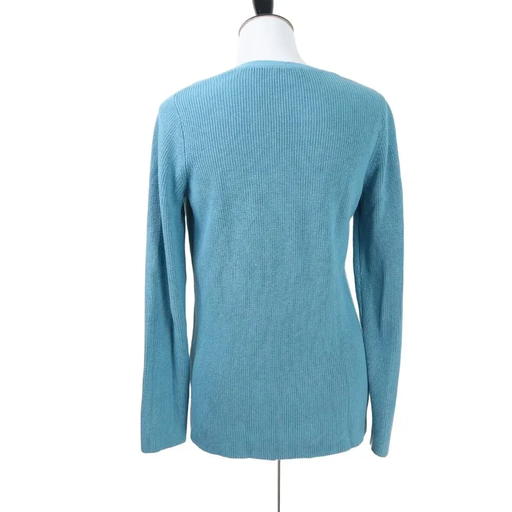 J Jill Size XS Rib Knit Sweater V Neck Pullover Cotton Blend Blue